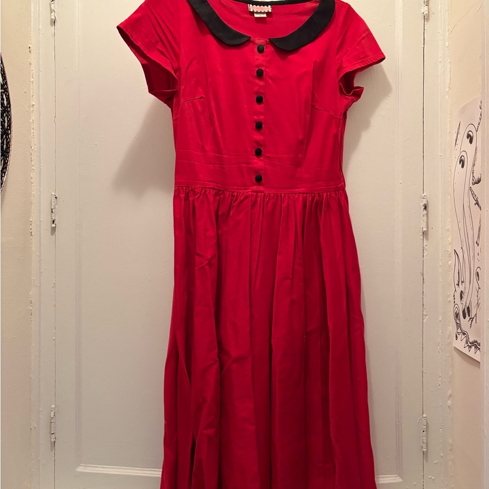 Pinup Couture/Pin Up Girl Red Dress with Black Collar in Large